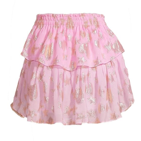 NWT LoveShackFancy Metallic Tiered Ruffled Mini Skirt Petite P - Picture 6 of 11